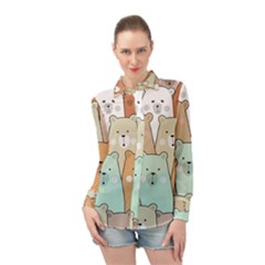 Colorful-baby-bear-cartoon-seamless-pattern Long Sleeve Chiffon Shirt