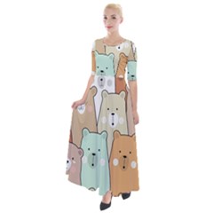 Colorful-baby-bear-cartoon-seamless-pattern Half Sleeves Maxi Dress