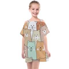 Colorful-baby-bear-cartoon-seamless-pattern Kids  One Piece Chiffon Dress by Sobalvarro