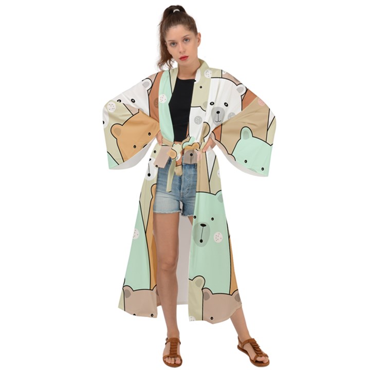 Colorful-baby-bear-cartoon-seamless-pattern Maxi Kimono