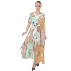 Colorful-baby-bear-cartoon-seamless-pattern Waist Tie Boho Maxi Dress