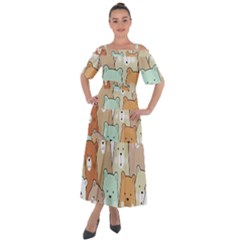 Colorful-baby-bear-cartoon-seamless-pattern Shoulder Straps Boho Maxi Dress 