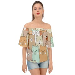 Colorful-baby-bear-cartoon-seamless-pattern Off Shoulder Short Sleeve Top