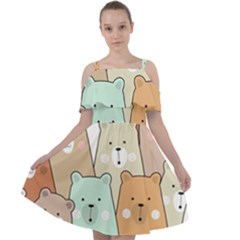 Colorful-baby-bear-cartoon-seamless-pattern Cut Out Shoulders Chiffon Dress