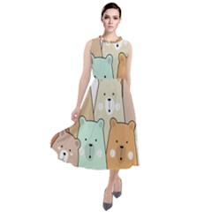 Colorful-baby-bear-cartoon-seamless-pattern Round Neck Boho Dress