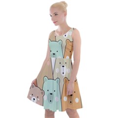 Colorful-baby-bear-cartoon-seamless-pattern Knee Length Skater Dress