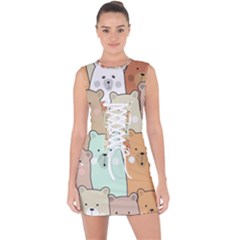 Colorful-baby-bear-cartoon-seamless-pattern Lace Up Front Bodycon Dress