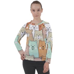 Colorful-baby-bear-cartoon-seamless-pattern Women s Long Sleeve Raglan Tee