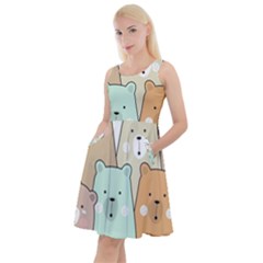Colorful-baby-bear-cartoon-seamless-pattern Knee Length Skater Dress With Pockets