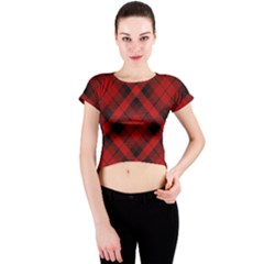 Red and Black Plaid Stripes Crew Neck Crop Top