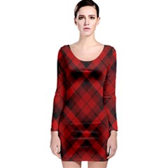 Red and Black Plaid Stripes Long Sleeve Bodycon Dress