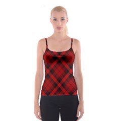 Red And Black Plaid Stripes Spaghetti Strap Top by SpinnyChairDesigns