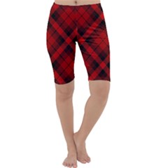 Red and Black Plaid Stripes Cropped Leggings 