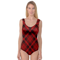 Red and Black Plaid Stripes Princess Tank Leotard 