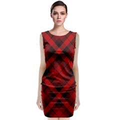 Red and Black Plaid Stripes Classic Sleeveless Midi Dress