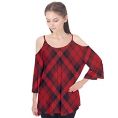 Red and Black Plaid Stripes Flutter Tees