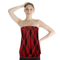 Red and Black Plaid Stripes Strapless Top