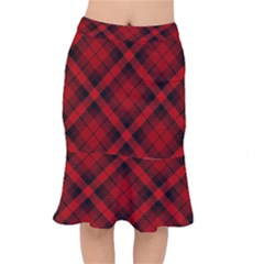 Red and Black Plaid Stripes Short Mermaid Skirt