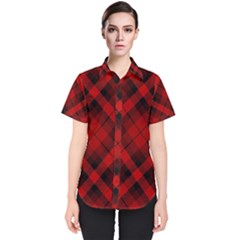 Red and Black Plaid Stripes Women s Short Sleeve Shirt