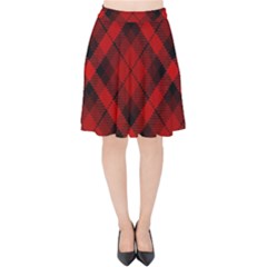 Red and Black Plaid Stripes Velvet High Waist Skirt