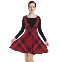 Red and Black Plaid Stripes Plunge Pinafore Dress