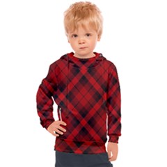 Red and Black Plaid Stripes Kids  Hooded Pullover
