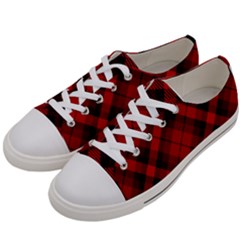 Red And Black Plaid Stripes Women s Low Top Canvas Sneakers by SpinnyChairDesigns