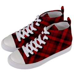 Red And Black Plaid Stripes Women s Mid-top Canvas Sneakers by SpinnyChairDesigns
