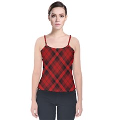 Red and Black Plaid Stripes Velvet Spaghetti Strap Top