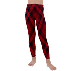 Red and Black Plaid Stripes Kids  Lightweight Velour Leggings