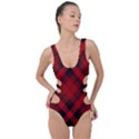 Red and Black Plaid Stripes Side Cut Out Swimsuit View1
