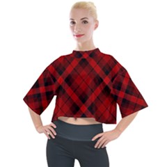 Red and Black Plaid Stripes Mock Neck Tee