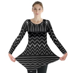 Black And White Minimalist Stripes  Long Sleeve Tunic  by SpinnyChairDesigns