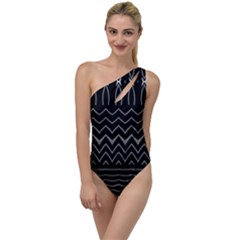 Black And White Minimalist Stripes  To One Side Swimsuit by SpinnyChairDesigns