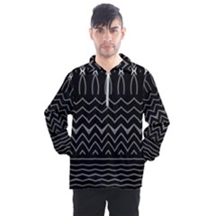 Black And White Minimalist Stripes  Men s Half Zip Pullover by SpinnyChairDesigns