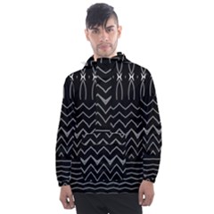 Black And White Minimalist Stripes  Men s Front Pocket Pullover Windbreaker by SpinnyChairDesigns