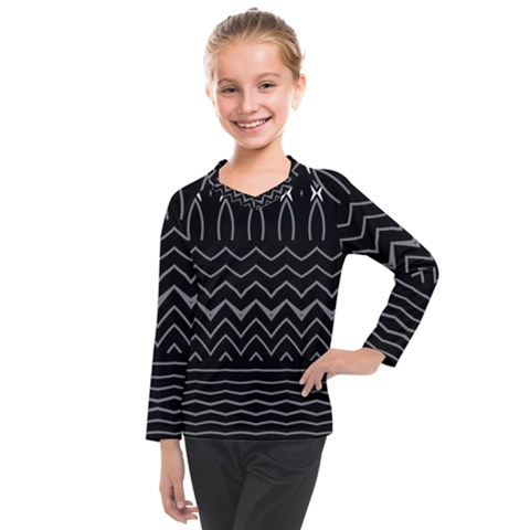 Black And White Minimalist Stripes  Kids  Long Mesh Tee by SpinnyChairDesigns