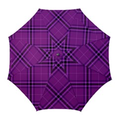 Purple And Black Plaid Golf Umbrellas by SpinnyChairDesigns