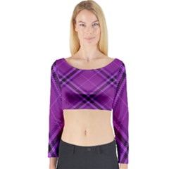 Purple And Black Plaid Long Sleeve Crop Top by SpinnyChairDesigns