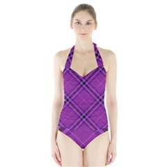 Purple And Black Plaid Halter Swimsuit by SpinnyChairDesigns