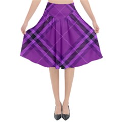 Purple And Black Plaid Flared Midi Skirt by SpinnyChairDesigns