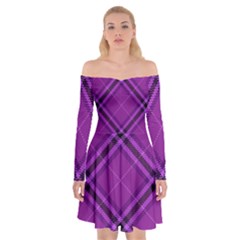 Purple And Black Plaid Off Shoulder Skater Dress by SpinnyChairDesigns