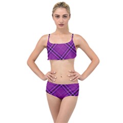 Purple And Black Plaid Layered Top Bikini Set by SpinnyChairDesigns