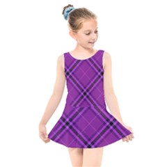 Purple And Black Plaid Kids  Skater Dress Swimsuit by SpinnyChairDesigns