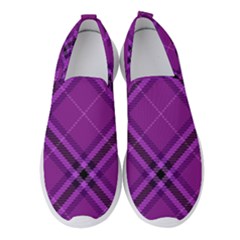 Purple And Black Plaid Women s Slip On Sneakers by SpinnyChairDesigns