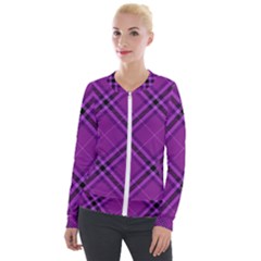 Purple And Black Plaid Velour Zip Up Jacket by SpinnyChairDesigns