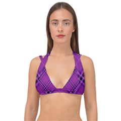 Purple And Black Plaid Double Strap Halter Bikini Top by SpinnyChairDesigns