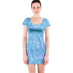 Light Blue Abstract Mosaic Art Color Short Sleeve Bodycon Dress by SpinnyChairDesigns