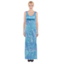 Light Blue Abstract Mosaic Art Color Thigh Split Maxi Dress by SpinnyChairDesigns