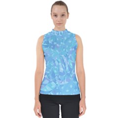 Light Blue Abstract Mosaic Art Color Mock Neck Shell Top by SpinnyChairDesigns